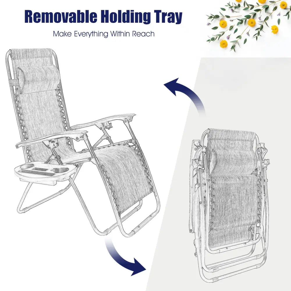 2 Pieces Folding Lounge Chair with Zero Gravity-Navy - Navy - Beach & Lawn Chairs