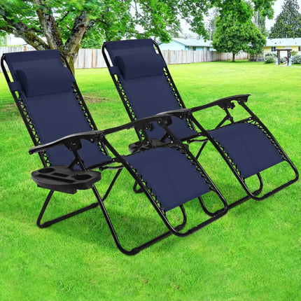 2 Pieces Folding Lounge Chair with Zero Gravity-Navy - Navy - Beach & Lawn Chairs