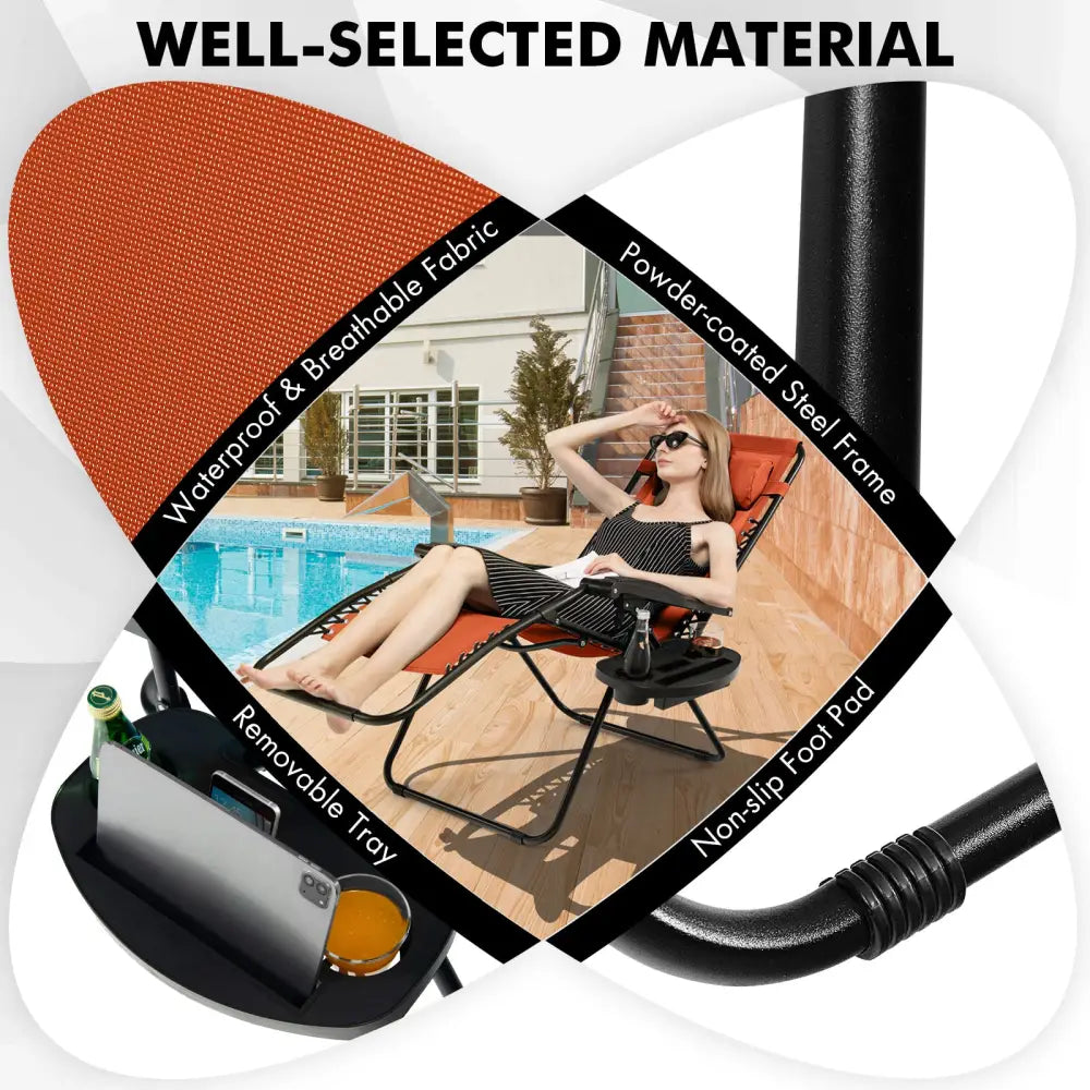 2 Pieces Folding Lounge Chair with Zero Gravity-Orange - Orange - Beach & Lawn Chairs