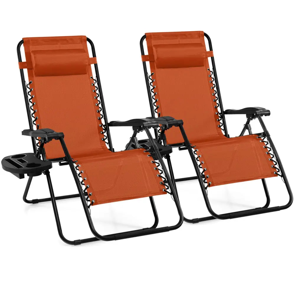 2 Pieces Folding Lounge Chair with Zero Gravity-Orange - Orange - Beach & Lawn Chairs