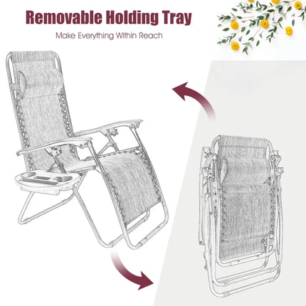 2 Pieces Folding Lounge Chair with Zero Gravity-Wine - Dark Red - Beach & Lawn Chairs