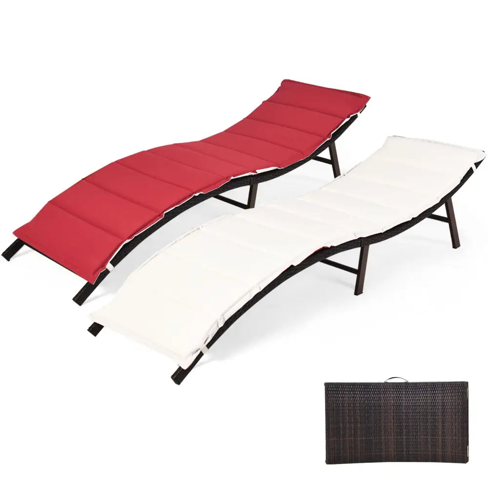 2 Pieces Folding Patio Lounger Chair - Red - Outdoor Chaise Lounges