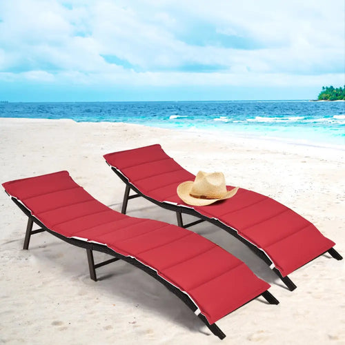 2 Pieces Folding Patio Lounger Chair - Red - Outdoor Chaise Lounges