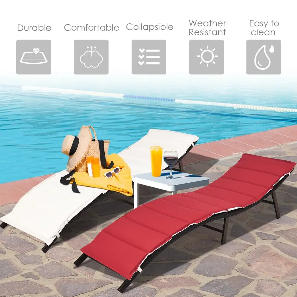 2 Pieces Folding Patio Lounger Chair - Red - Outdoor Chaise Lounges