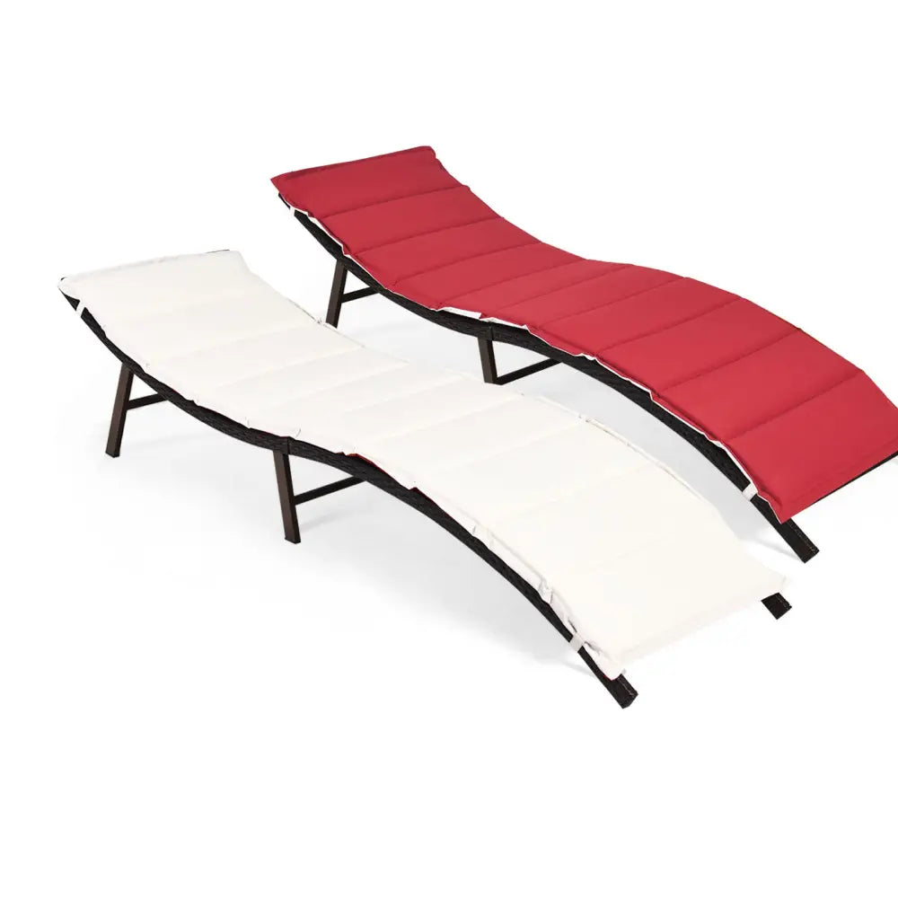 2 Pieces Folding Patio Lounger Chair - Red - Outdoor Chaise Lounges
