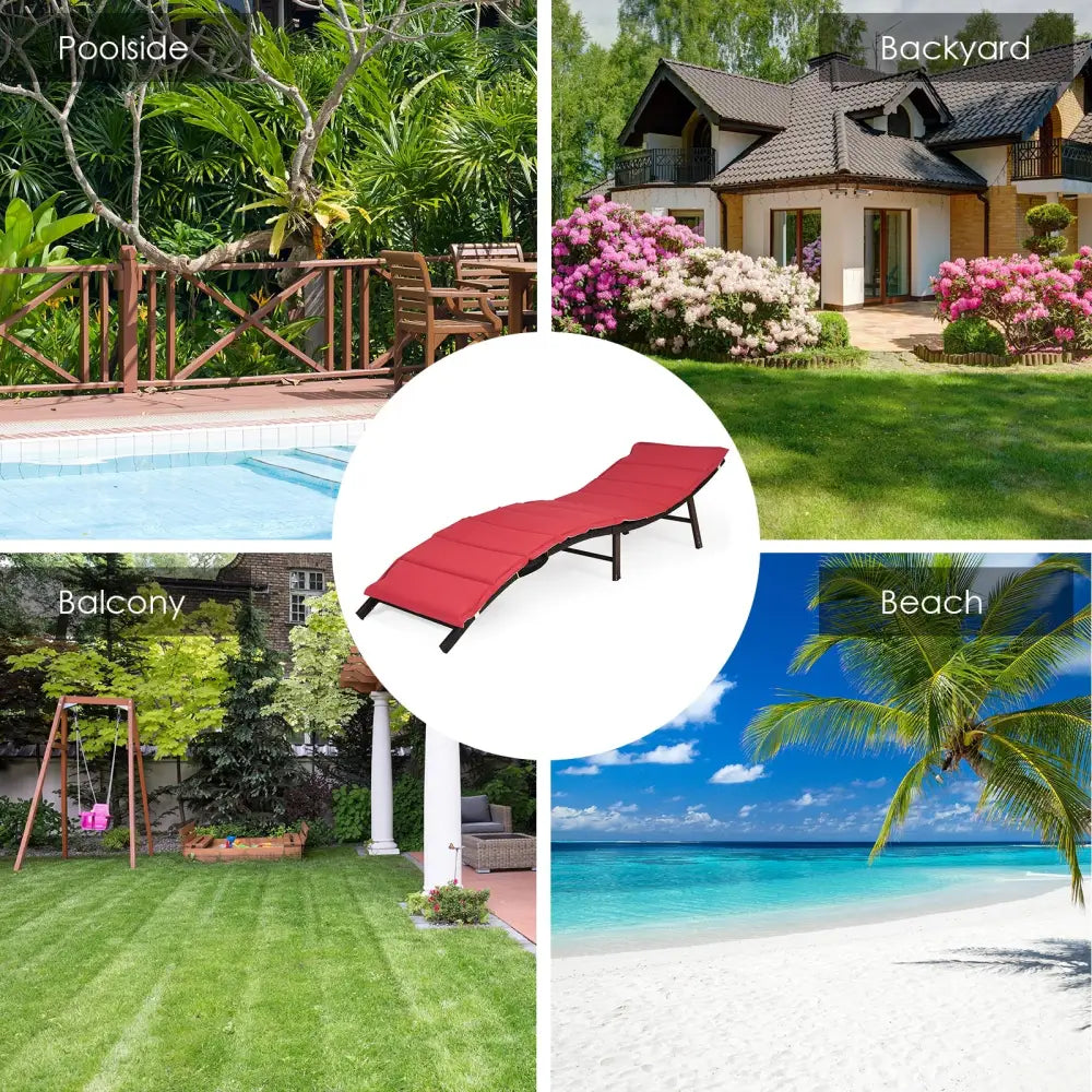 2 Pieces Folding Patio Lounger Chair - Red - Outdoor Chaise Lounges