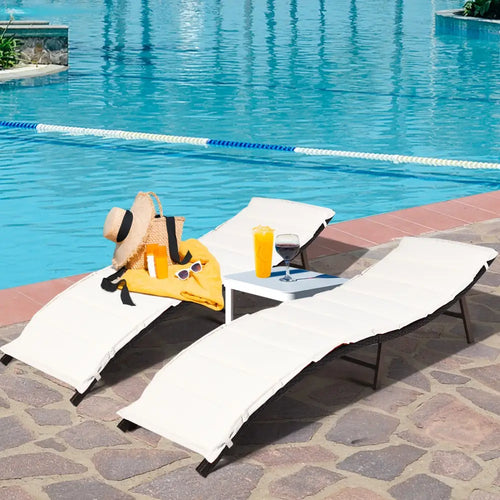 2 Pieces Folding Patio Lounger Chair - Red - Outdoor Chaise Lounges