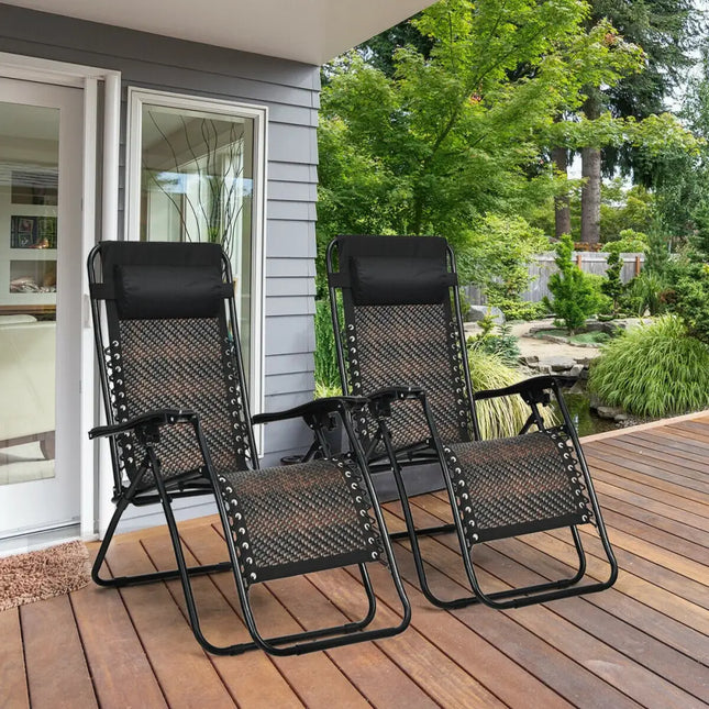2 Pieces Folding Patio Rattan Zero Gravity Lounge Chair-Brown - Brown - Outdoor Chaise Lounges