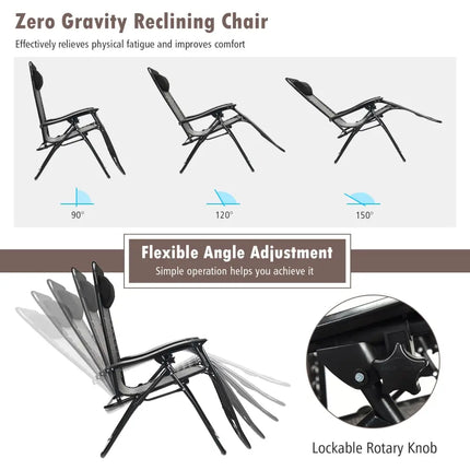 2 Pieces Folding Patio Rattan Zero Gravity Lounge Chair-Brown - Brown - Outdoor Chaise Lounges