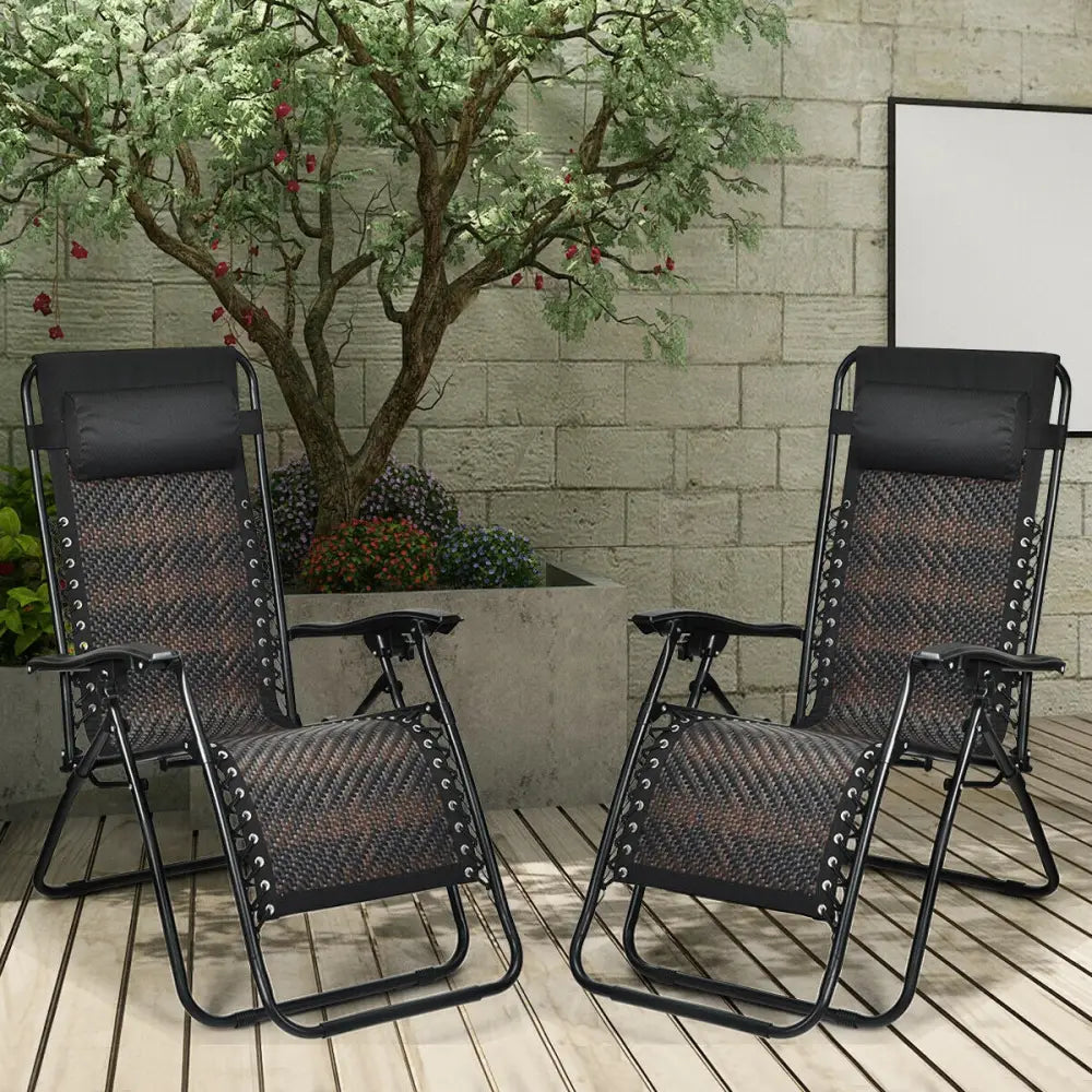 2 Pieces Folding Patio Rattan Zero Gravity Lounge Chair-Brown - Brown - Outdoor Chaise Lounges