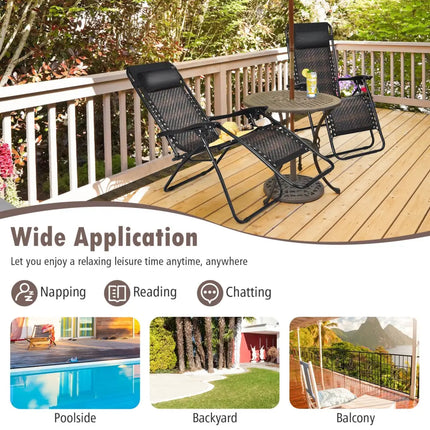 2 Pieces Folding Patio Rattan Zero Gravity Lounge Chair-Brown - Brown - Outdoor Chaise Lounges