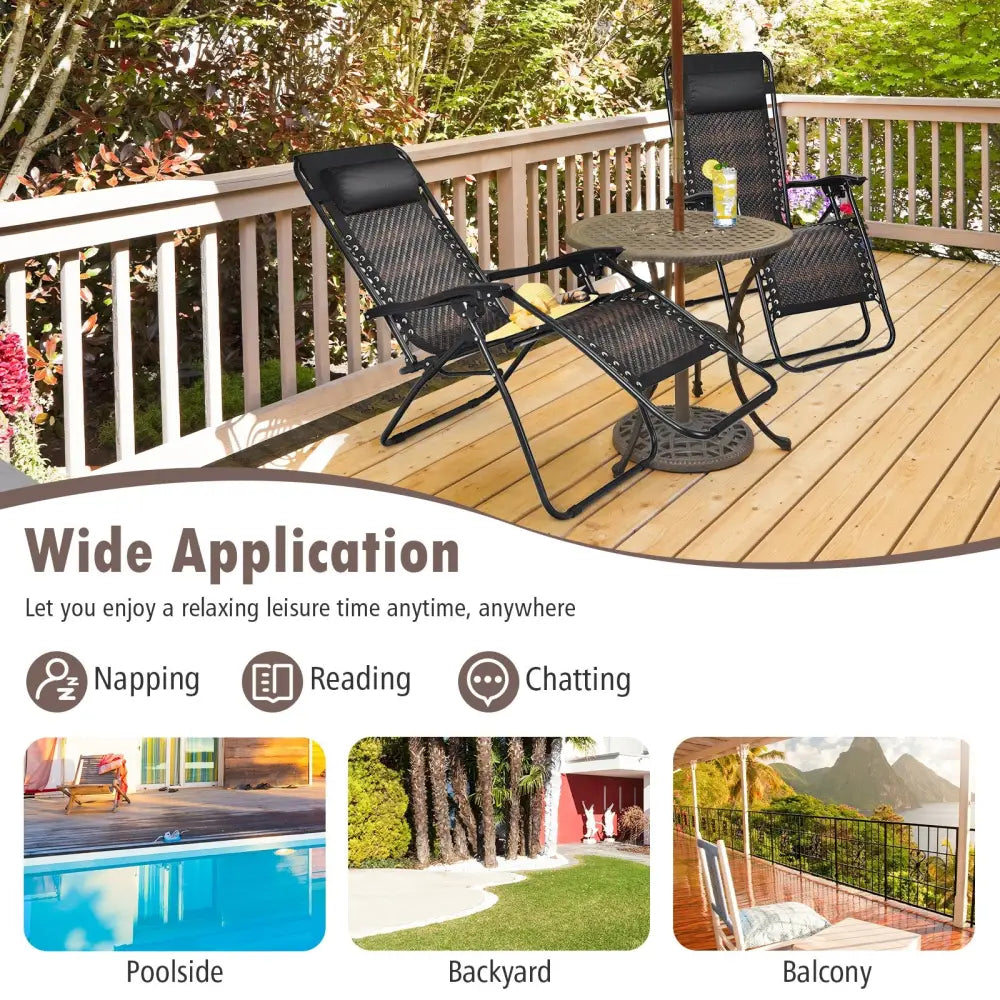 2 Pieces Folding Patio Rattan Zero Gravity Lounge Chair-Brown - Brown - Outdoor Chaise Lounges