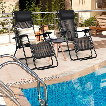 2 Pieces Folding Patio Rattan Zero Gravity Lounge Chair-Brown - Brown - Outdoor Chaise Lounges