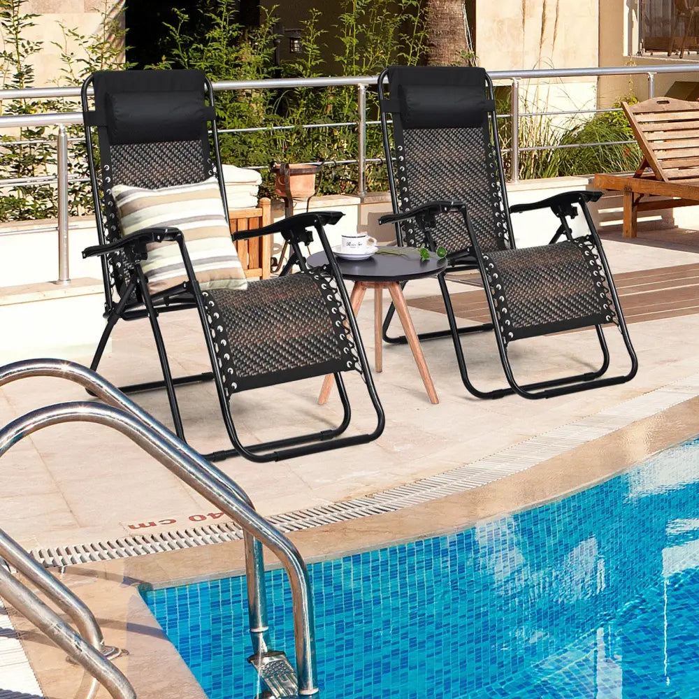2 Pieces Folding Patio Rattan Zero Gravity Lounge Chair-Brown - Brown - Outdoor Chaise Lounges