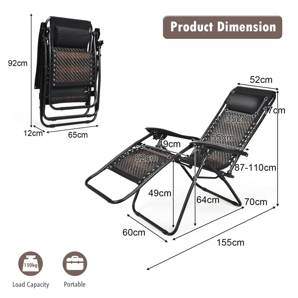 2 Pieces Folding Patio Rattan Zero Gravity Lounge Chair-Brown - Brown - Outdoor Chaise Lounges
