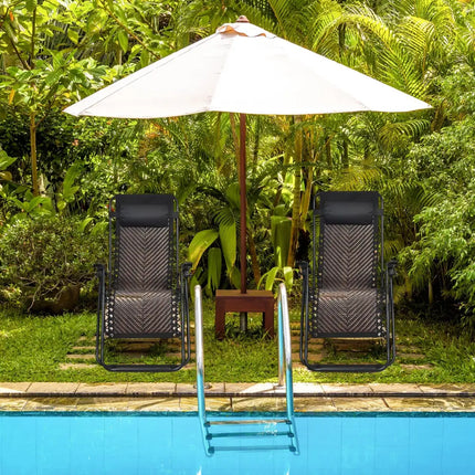 2 Pieces Folding Patio Rattan Zero Gravity Lounge Chair-Coffee - Light Brown - Outdoor Chaise Lounges
