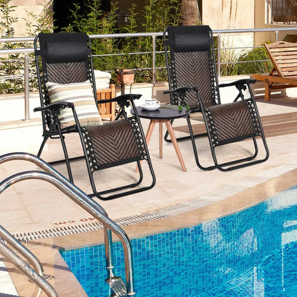 2 Pieces Folding Patio Rattan Zero Gravity Lounge Chair-Coffee - Light Brown - Outdoor Chaise Lounges