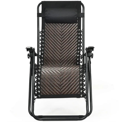 2 Pieces Folding Patio Rattan Zero Gravity Lounge Chair-Coffee - Light Brown - Outdoor Chaise Lounges