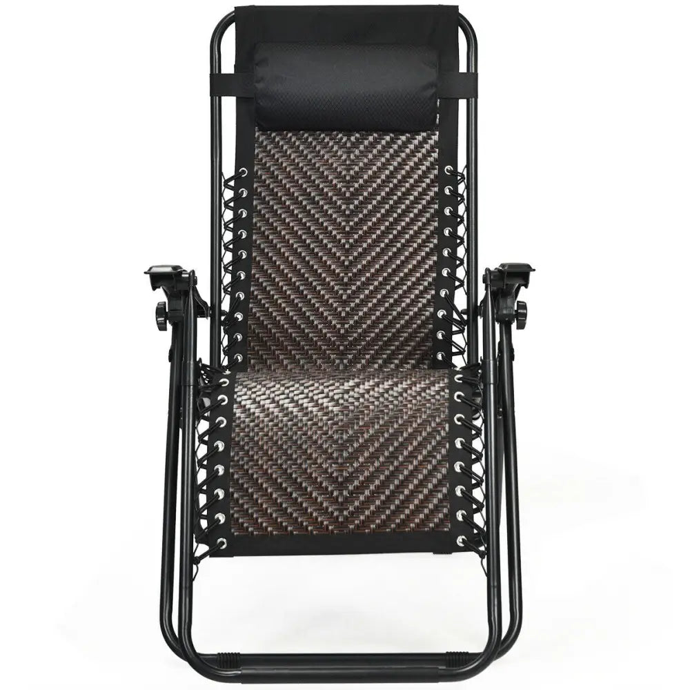 2 Pieces Folding Patio Rattan Zero Gravity Lounge Chair-Coffee - Light Brown - Outdoor Chaise Lounges