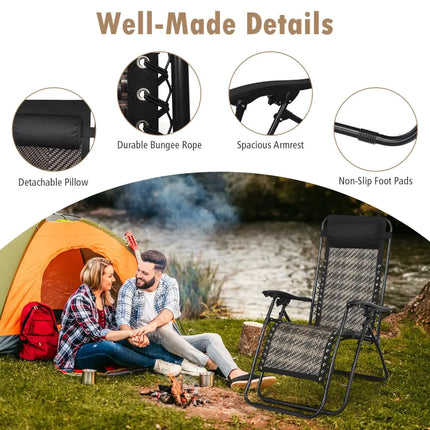 2 Pieces Folding Patio Rattan Zero Gravity Lounge Chair-Gray - Gray - Outdoor Chaise Lounges