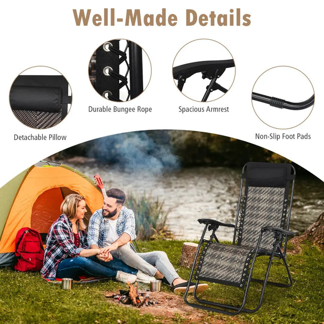 2 Pieces Folding Patio Rattan Zero Gravity Lounge Chair-Gray - Gray - Outdoor Chaise Lounges