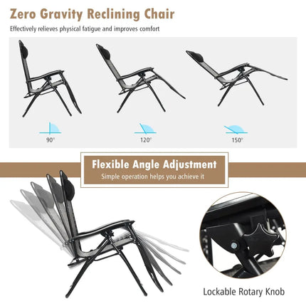2 Pieces Folding Patio Rattan Zero Gravity Lounge Chair-Gray - Gray - Outdoor Chaise Lounges