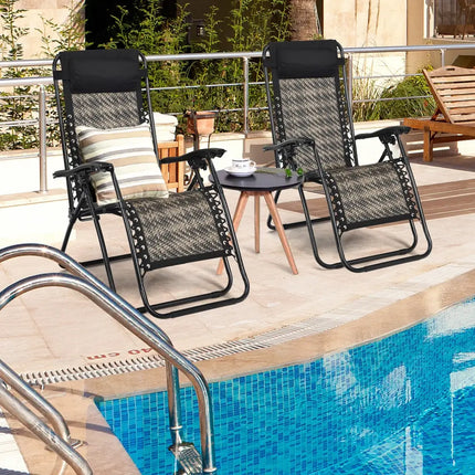 2 Pieces Folding Patio Rattan Zero Gravity Lounge Chair-Gray - Gray - Outdoor Chaise Lounges