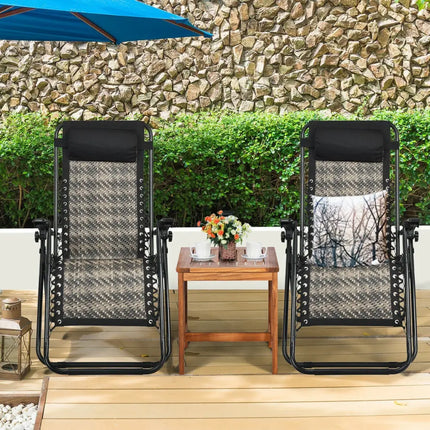 2 Pieces Folding Patio Rattan Zero Gravity Lounge Chair-Gray - Gray - Outdoor Chaise Lounges