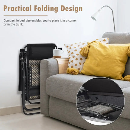 2 Pieces Folding Patio Rattan Zero Gravity Lounge Chair-Gray - Gray - Outdoor Chaise Lounges