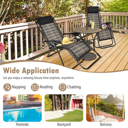 2 Pieces Folding Patio Rattan Zero Gravity Lounge Chair-Gray - Gray - Outdoor Chaise Lounges