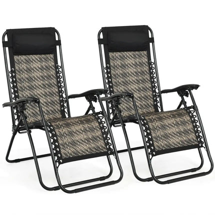 2 Pieces Folding Patio Rattan Zero Gravity Lounge Chair-Gray - Gray - Outdoor Chaise Lounges