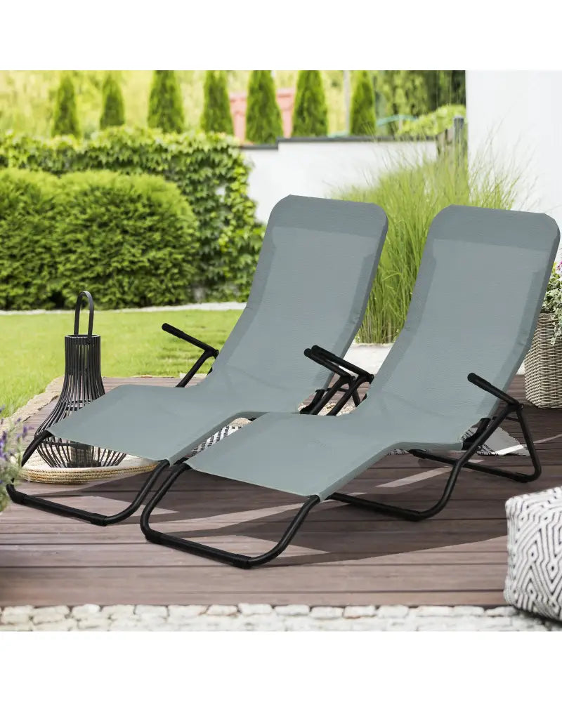 2 Pieces Folding Portable Patio Chaise Lounger with Rocking Design-Light Green - Light Green - Outdoor Chaise Lounges