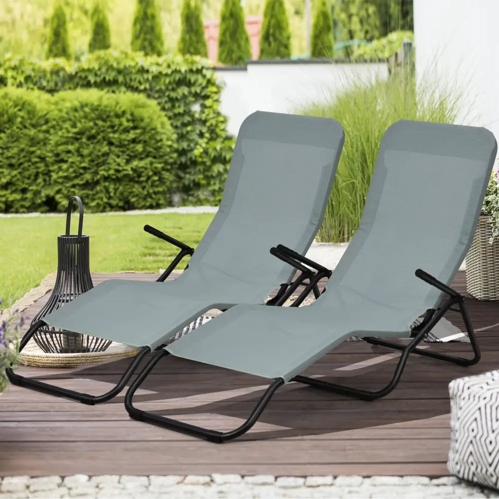 2 Pieces Folding Portable Patio Chaise Lounger with Rocking Design-Light Green - Light Green - Outdoor Chaise Lounges
