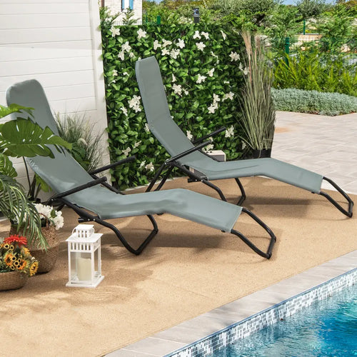 2 Pieces Folding Portable Patio Chaise Lounger with Rocking Design-Light Green - Light Green - Outdoor Chaise Lounges