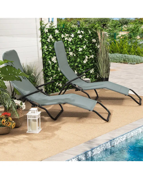 2 Pieces Folding Portable Patio Chaise Lounger with Rocking Design-Light Green - Light Green - Outdoor Chaise Lounges