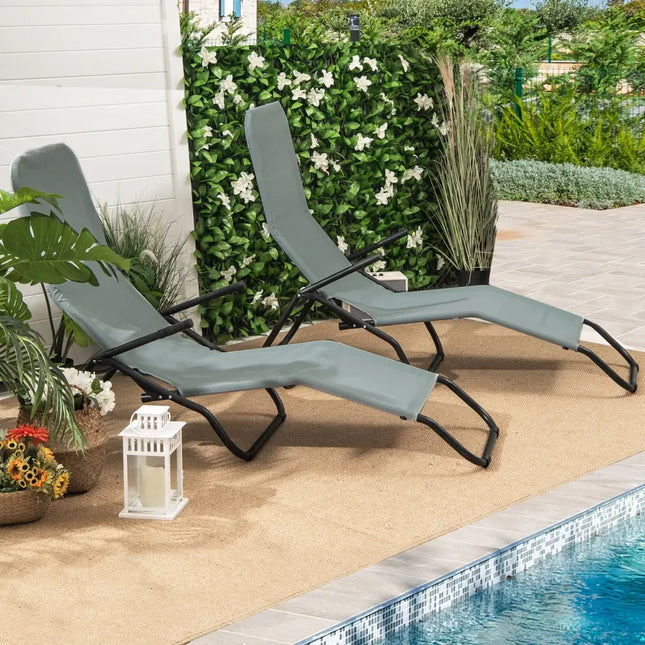2 Pieces Folding Portable Patio Chaise Lounger with Rocking Design-Light Green - Light Green - Outdoor Chaise Lounges