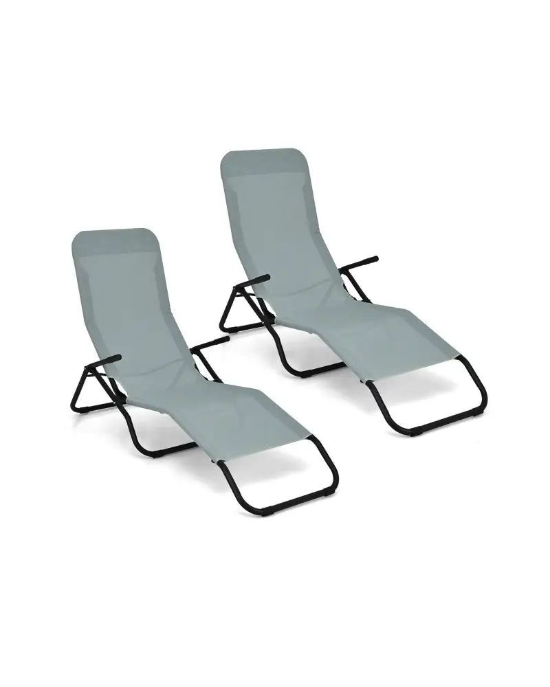 2 Pieces Folding Portable Patio Chaise Lounger with Rocking Design-Light Green - Light Green - Outdoor Chaise Lounges
