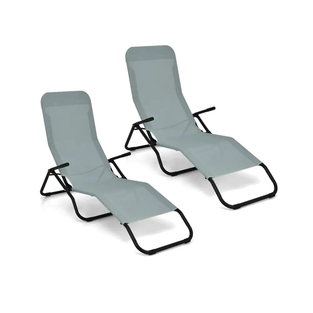 2 Pieces Folding Portable Patio Chaise Lounger with Rocking Design-Light Green - Light Green - Outdoor Chaise Lounges