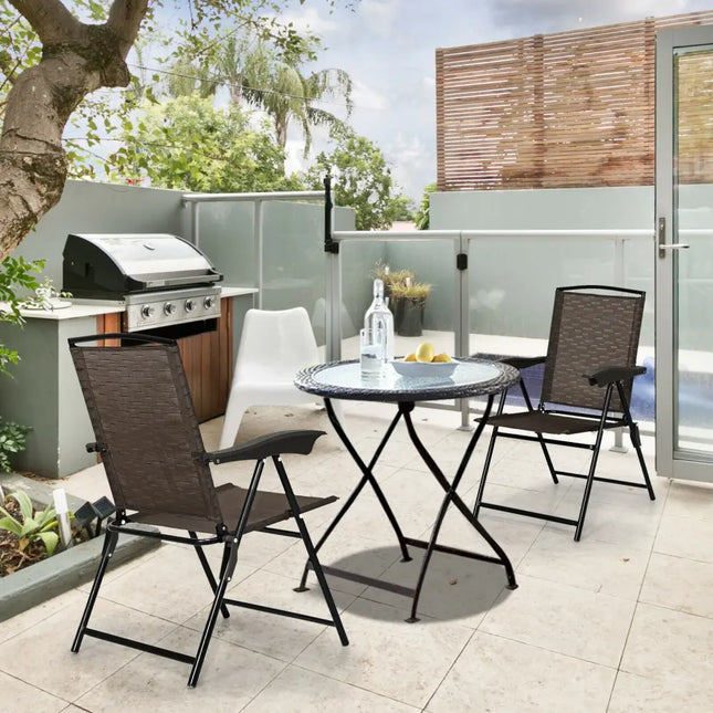 2 Pieces Folding Sling Chairs with Steel Armrests and Adjustable Back - Brown - Patio Dining Chairs