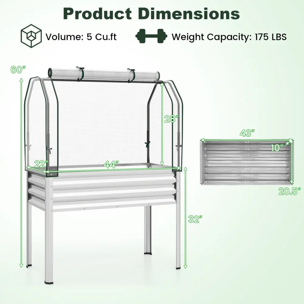 2 Pieces Galvanized Raised Garden Bed with Legs and Greenhouse Cover for Vegetable Flower-Silver - Silver - Raised