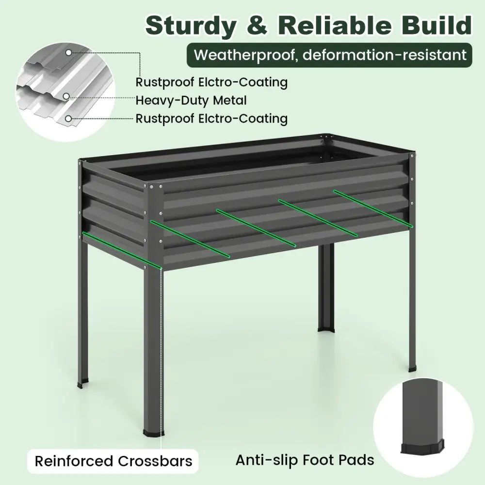 2 Pieces Galvanized Raised Garden Bed with Legs and Greenhouse Cover for Vegetable Flower-Gray - Gray - Raised Garden