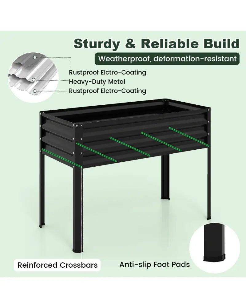 2 Pieces Galvanized Raised Garden Bed with Legs and Greenhouse Cover for Vegetable Flower-Black - Black - Raised Garden