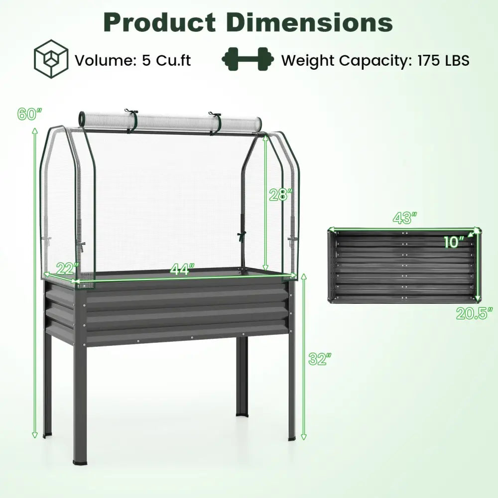 2 Pieces Galvanized Raised Garden Bed with Legs and Greenhouse Cover for Vegetable Flower-Gray - Gray - Raised Garden