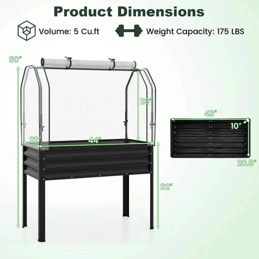 2 Pieces Galvanized Raised Garden Bed with Legs and Greenhouse Cover for Vegetable Flower-Black - Black - Raised Garden
