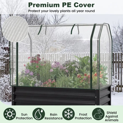 2 Pieces Galvanized Raised Garden Bed with Legs and Greenhouse Cover for Vegetable Flower-Black - Black - Raised Garden