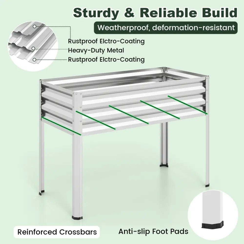 2 Pieces Galvanized Raised Garden Bed with Legs and Greenhouse Cover for Vegetable Flower-Silver - Silver - Raised