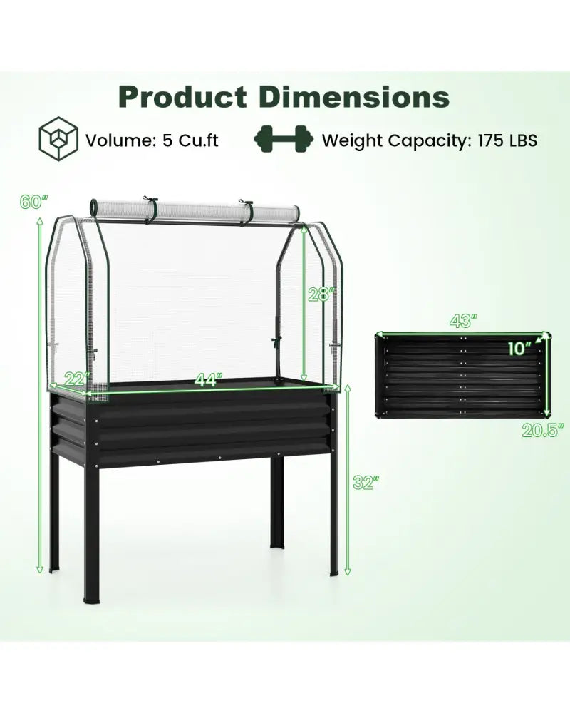 2 Pieces Galvanized Raised Garden Bed with Legs and Greenhouse Cover for Vegetable Flower-Black - Black - Raised Garden