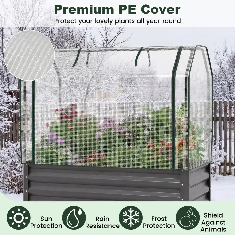 2 Pieces Galvanized Raised Garden Bed with Legs and Greenhouse Cover for Vegetable Flower-Gray - Gray - Raised Garden