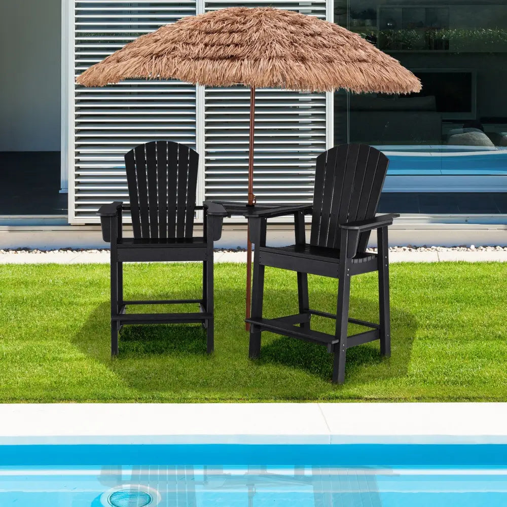 2 Pieces HDPE Tall Adirondack Chair with Middle Connecting Tray-Black - Black - Adirondack Chairs