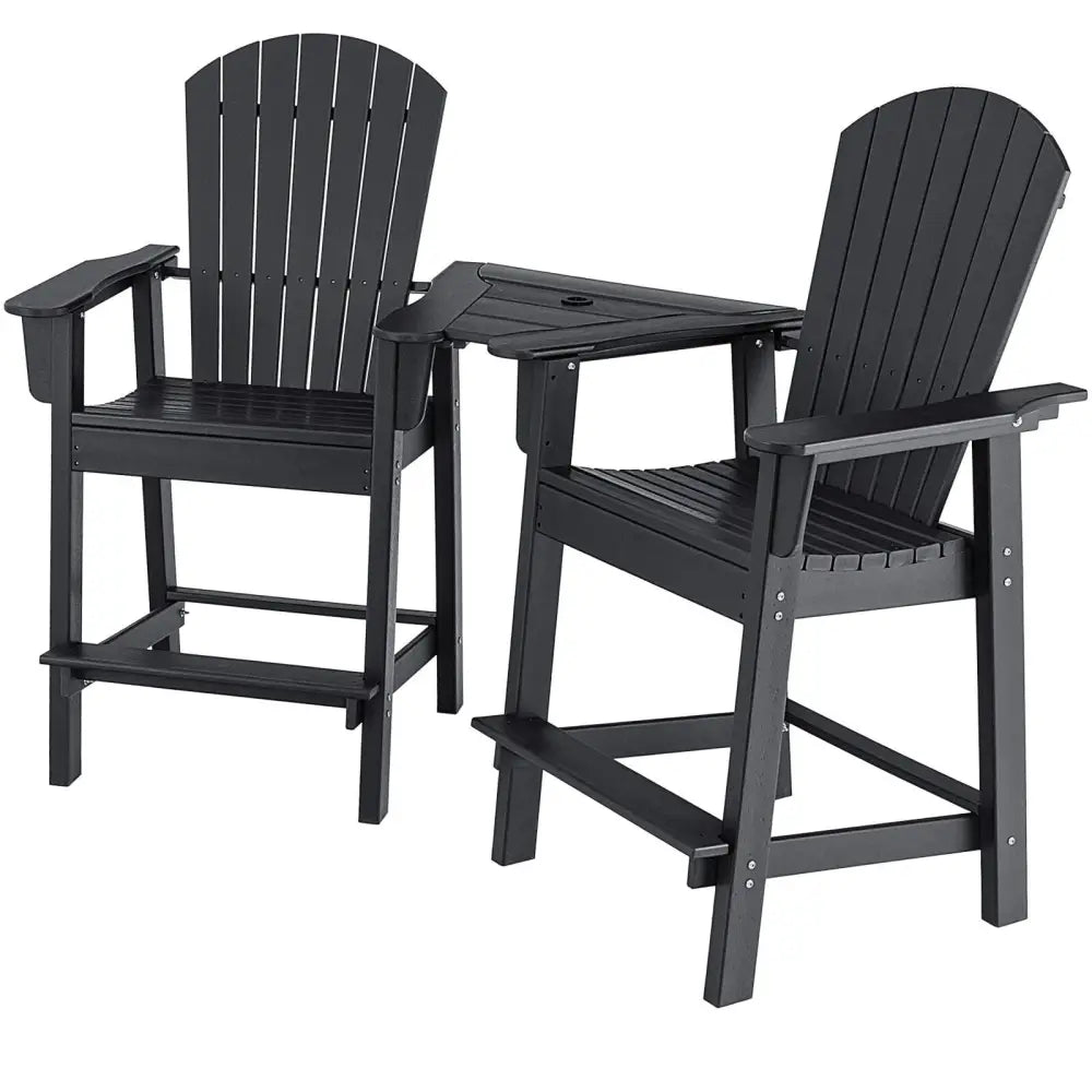 2 Pieces HDPE Tall Adirondack Chair with Middle Connecting Tray-Black - Black - Adirondack Chairs